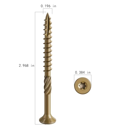 Wensilon #10 * 3" Deck Screws, (137pcs) 2 lbs.Exterior Wood Screws, Rust Resistant epoxy Coated, Bronze, T25 Star Bit - color: Yellow, size: 10*3