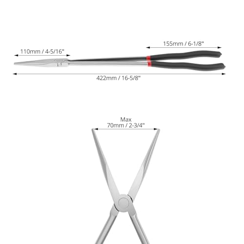 QWORK Straight Long Needle Nose Pliers, 16 Inch Long Reach Needle Nose Pliers, Straight & Bent Jaw Plier Set with Non-Slip Handles for Narrow Spaces & Precision Work