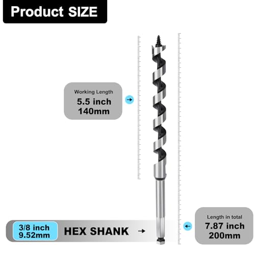 1/2" X 7.87" Auger Bit for Wood, 13x200mm Hex Long Auger Drill Bit - size: 1/2" (13mm)diameter, style: 7.87 inch / 200mm Length