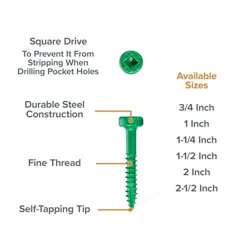 Bora Pocket Hole Screws 1 in Fine Thread 500 Pack Woodworking - size: 1 inch (500 Piece), style: Fine Thread