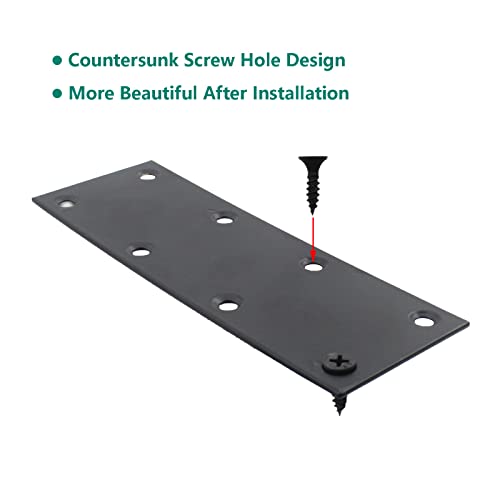 4 Pack Flat Straight Brace Brackets, ULIFESTAR Black Stainless Steel Mending Bracket Plate Metal Shelf Support Fixing Joining Plate for Furniture,Wood,Shelves,Cabinet with Mounting Screws - size: 140 x 48 x 2 mm