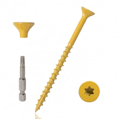 500 Pcs Exterior Deck Screws #10×3 inch, 7.2lb Wood Screws with Yellow Ceramic Coating, Premium Outdoor Rust Resistant Self Taping Screws,T25 Drive Bit includs. - size: #10×3inch