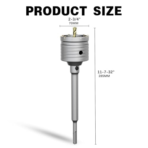 2-3/4" Concrete Hole Saw,70mm Masonry Hole Saw, with 220mm SDS Plus Shank Connecting Rod for Concrete Brick Cement Stone Wall Drilling Home Improvement - size: （2-3/4" 70mm）