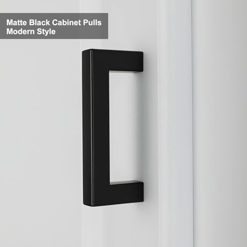 Goldenwarm 5 Pack 3 in Matte Black Cabinet Handles Square Drawer Pulls - color: Matte Black, size: 3 Inch Hole Center