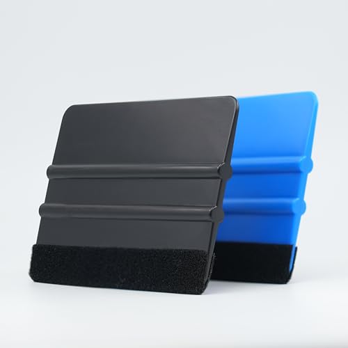 2-Pack Felt Edge Squeegee Tool for Vinyl Wrap & Wallpaper Smoothing, Plastic Scraper with Replacement Fabric Felts, Anti-Scratch Applicator for Car Window Tint, Glass Film & Craft Decals - color: Blue&black