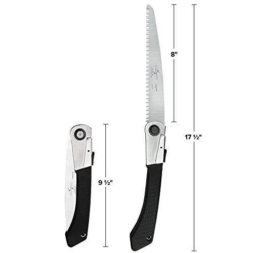 Jameson 8 Inch Folding Pruning Hand Saw for Single Hand Use with Tri-Cut Blade and Slip Resistant Grip, Professional Grade Knife