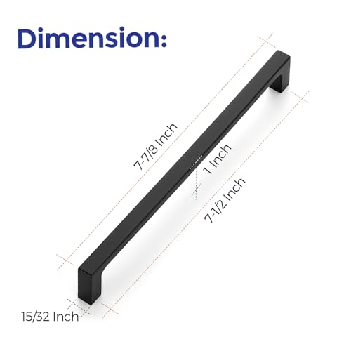 Ravinte Matte Black Square & Solid Cabinet Handles,7-1/2 Inch,30 Pack | Zinc Alloy, Flat Black Finish, Screws Included,Drawer Pulls, Cabinet Hardware for Kitchen & Drawer - size: 7-1/2 Inch Hole Center