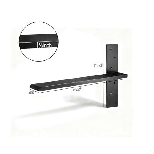 2 Pack 16" Heavy Duty T Floating Shelf Brackets - 1/2" Thick Steel, Hidden Knee Wall Support for Granite Countertops/Cabinets/Dishwashers - size: 16 Inch, style: 2 PACK