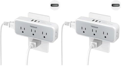 TESSAN Multi Plug Outlet Extender, USB C Wall Charger, Surge Protector,Grey (Pack of 2) - color: Gray, size: 5 Outlets (USB-C) (Pack of 2)