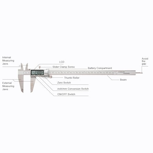 All-Metal Digital Caliper 0-12" Measuring Tool, Micrometer Caliper with Auto-Off Feature, Interchangeable Between inches and millimeters for DIY/Household and 3D Printing