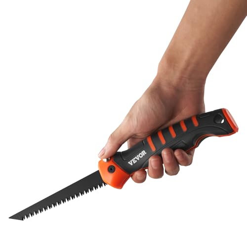 VEVOR Folding Jab Saw, 5 in Foldable Keyhole Saw with Soft Grip Handle, Folding Drywall Hacksaw with Triple Ground Teeth and Sharp Tip, for Drywall, Wood, PVC Pipes, Thin Sheets, Wall Panels - size: 5 inch