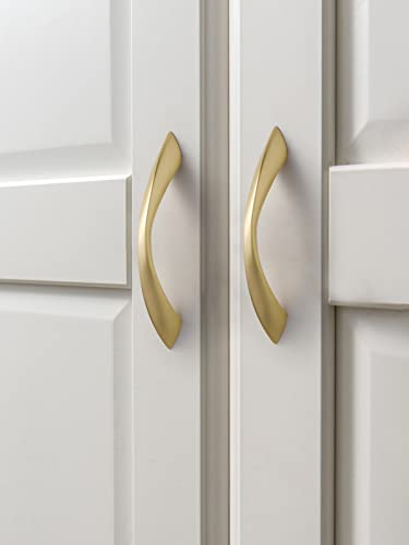 Brushed Gold Cabinet Pulls 3-3/4 Inch Arch Twisted Brass Handles Drawer Kitchen Cupboard Bathroom Dresser Cabinet Hardware Zinc Alloy 10 Pack - color: Brushed Gold, size: 3.75 inch Hole Centers