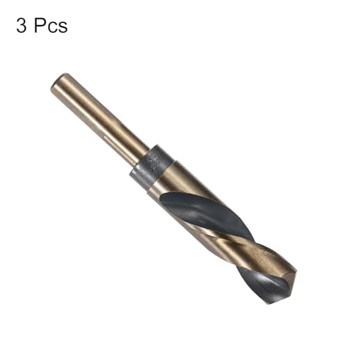 uxcell 3pcs Reduced Shank Twist Drill Bits 22mm Black Nitride & Gold Titanium Coated High Speed Steel 4341 with 12.7mm (1/2") Shank for Stainless Steel Alloy Metal Plastic Wood - size: 22mm x 12.7mm