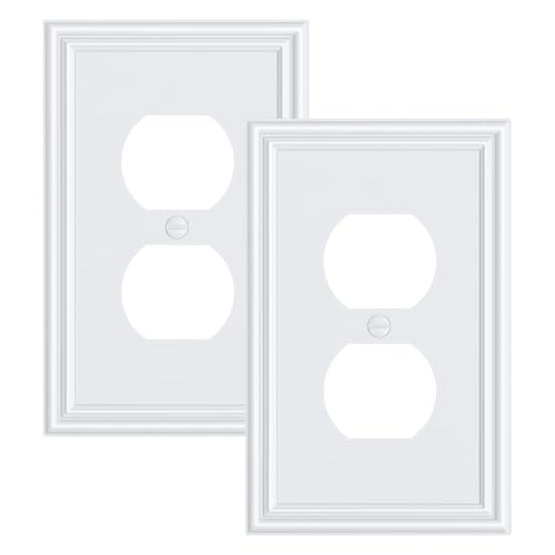 2-Pack Zinc Alloy Single Duplex Outlet Cover Plate, Solid Receptacle Cover - color: Pure White, size: 1 Duplex 2PK