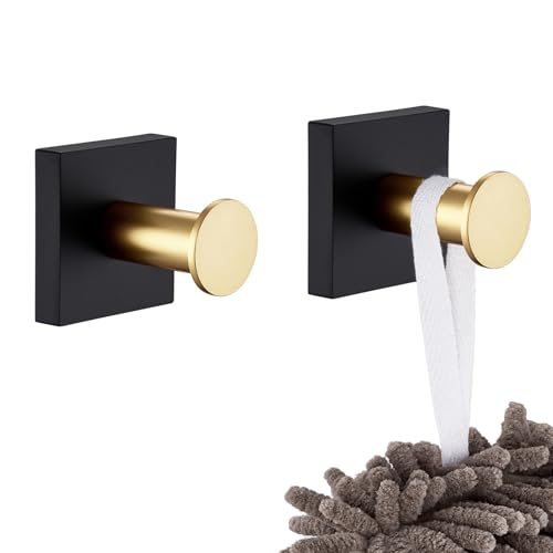 KOKOSIRI Robe Hooks Bath Towel Hooks for Wall Closet Kitchen Hanging Towels Bathroom Hardware Black with Gold Stainless Steel 2 Pack, B1016GDK-P2 - color: Black Gold, size: 2 Pack