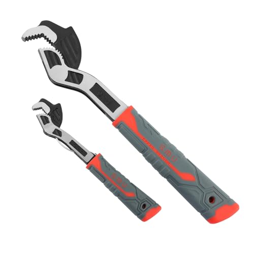 2PCS Adjustable Wrench, 7-15mm,15-35mm Quick Self-Adjusting WrenchSet, Multi-function Auto Size Adjusting 6 Inch & 10 Inch Pipe Wrenches for Car, Bicycle & Plumbing Repairs(black red)