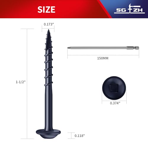 Pocket Hole Screws #8 x 1-1/2" (316Pcs) 2lb. Carbon Steel, Blue, Washer Head, Coarse Thread, Square Drive,150MM Drive Bit Included - color: Blue, size: #8 x 1-1/2"