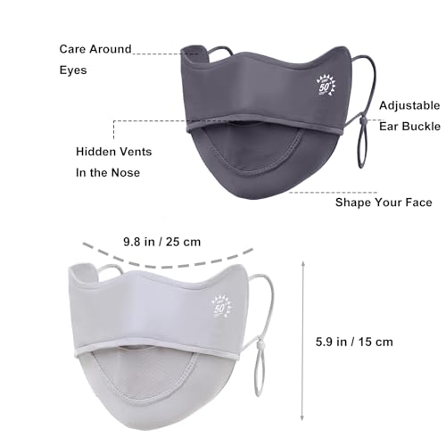 2Pcs UV Face Mask, Sun Masks for Women, Cooling Breathable Face Cover for Outdoors, Washable Reusable - color: Light Grey, Dark Grey