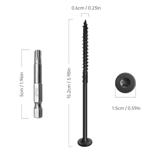 6 Inch Structural Wood Screws 50Pcs Black | Deck Screws, Rust Resistant Timber Screws for Timber/Log/Landscapi ng Wood, with T30 Star Bit (#14 x 6) - color: Black, size: #14×6"