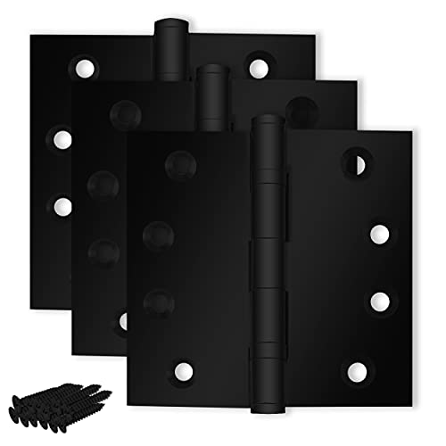 Black Heavy Duty Door Hinge Matte Black Ball Bearing 4x4 Inch Heavy Duty - Set of 3 Solid Brass Matte Black Door Hinges (Flat Black) - color: Flat Black