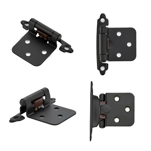 Matte Black Cabinet Hinges, 1/2 Inch Overlay, 10 Pack(5 Pairs) | Self-Closing Design, Semi-Concealed Face Frame Fit, Surface Mount, For Kitchen Doors, Cabinets, Hardware Updates - color: Matte Black