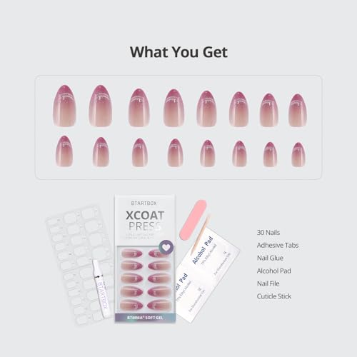 BTArtbox Press On Nails, Rosy Dew, Medium Almond, Pink Cat Eye, 30Ct - color: A1-Rosy Dew