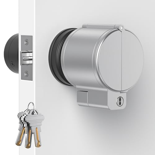 AST Adjustable Door Knob Cover with High Security Cylinder and 3 Brass Keys - color: Matte silver with brass keys