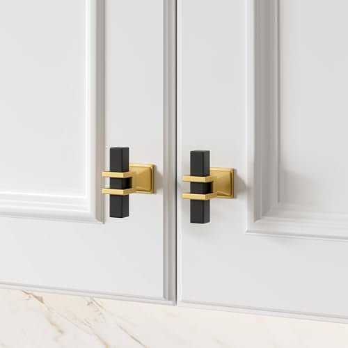 Haliwu 10 Pack Cabinet Knobs Black and Gold Cabinet Pulls Kitchen Handles - color: Black & Matte Gold, size: T-bar knob