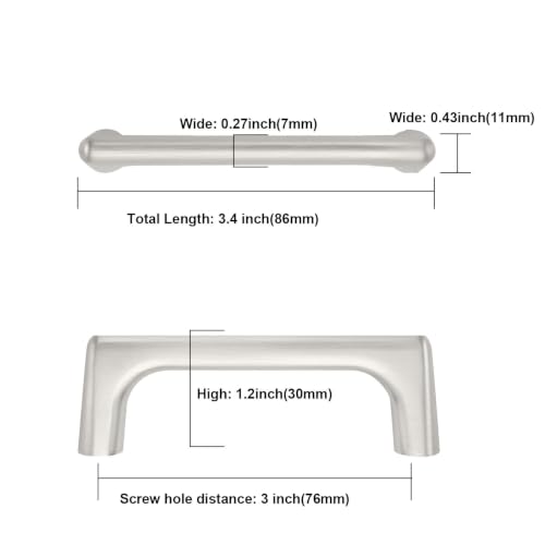 Asidrama 6 Pack 3 Inch(76mm) Brushed Satin Nickel Cabinet Pulls Cabinet Handles Cupboard Handles Kitchen Cabinet Hardware for Cupboard Drawer Pulls - color: Brushed Satin Nickel, size: 3" Hole Center, style: 6 Pack