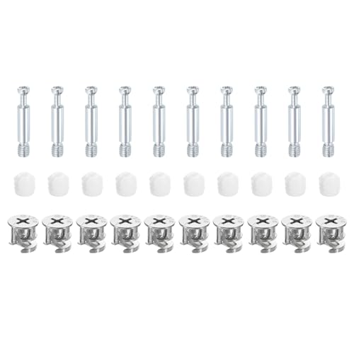 uxcell 10Set 15x14mm Furniture Cam Lock Fitting with 5.8x35mm Dowel Fasteners, 3-in-1 Metal Furniture Board Connecting Screws Bolts Assortment Kit for Cabinets Chairs Drawer - size: 5.8 x 35mm