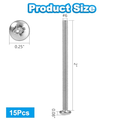 15 Pcs #6-32 x 2 Pan Head Machine Screws 304 Stainless Steel - size: #6-32 x 2"