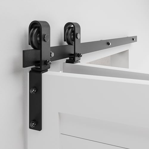 40" Bi-Folding Sliding Barn Door Hardware Track Kit,Smoothly&Quietly,Side Mounted Black Roller,Easy Install,Door Not Included [Fit Double 18" Bifold Doors] - size: 40" for 2 Doors