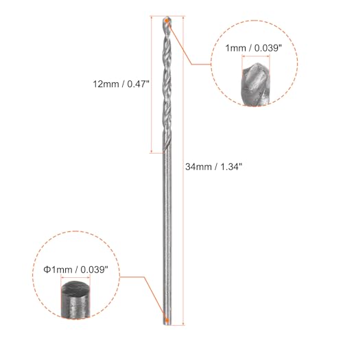 HARFINGTON 12pcs Micro Jobber Twist Drill Bits #59 1mm / 0.0394" High Speed Steel HSS Mini Drilling Bit Tool for Stainless Steel Aluminum Wood Plastic - size: 1mm