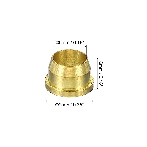 PATIKIL 6mm Tube OD Brass Compression Sleeves Ferrules 5 Pack Brass Compression Fitting Assortment Kit