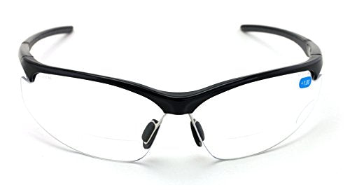 Bifocal Sport Protective Safety Glasses Bi-focal - Clear Lens Reader Reading - Ansi Z87.1 Certified (Matte Black, 1.25)