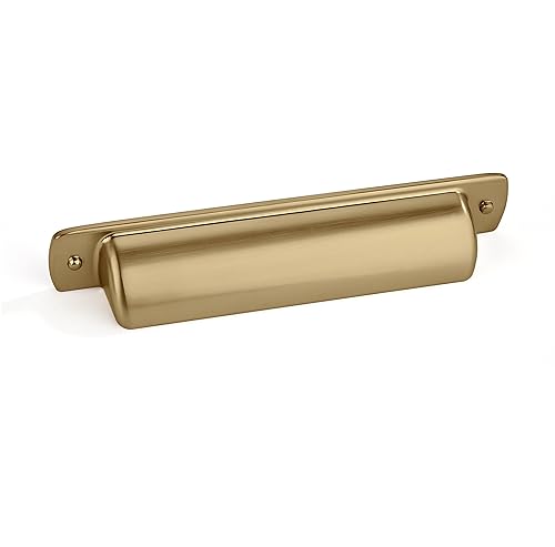 khtumeware 10 Pack 3-3/4" Drawer Pulls Brushed Brass Cabinet Cup Pulls Kitchen Hardware Brushed Gold Cabinet Handles Drawer Handles Knobs 3-3/4 inch Hole Center - color: Brushed Brass, size: Cup Pulls 3-3/4" Hole Center