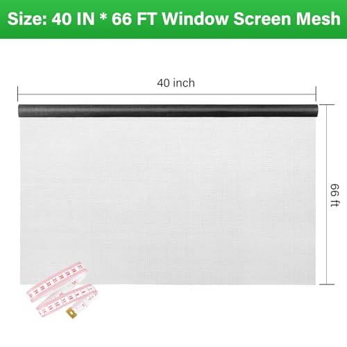 Window Screen Replacement Kit 40 Inch X 66 Feet Durable High Hardness Nanofibers Roll Screen Mesh Window Screen Repair Kit Black for Any Door and Window - size: 40 Inch×66 Feet