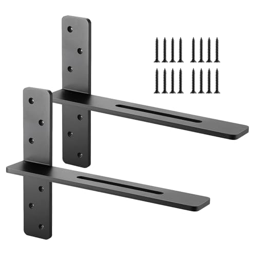 VEVOR T Shelf Brackets, 200 lbs Capacity, 2 Pcs, 16 inch Solid Steel Heavy Duty with Screws for Floating Shelves, Countertop Support Hardware - size: 16x2.89x12 in