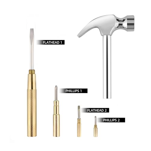 Small Metal Hammer 6 in 1 with Slotted/Flat Head Phillips Screwdriver Claw Hammer Manual, Portable Multifunction Tool Hammer (Gold Silver) - color: Gold Silver