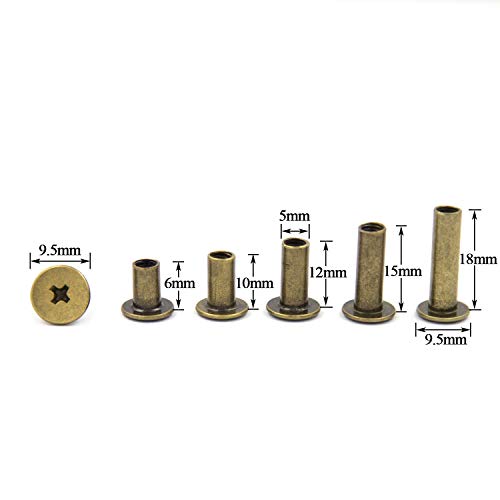 75 Sets Chicago Screws Assorted Kit 5 Sizes Bronze Leather Rivets Screw Rivets Slotted Phillip Head Book Binding Posts Nail Rivet Chicago Bolts for DIY Leather Craft Bookbinding (5 x 6,10,12,15,18) - size: Bronze-6,10,12,15,18