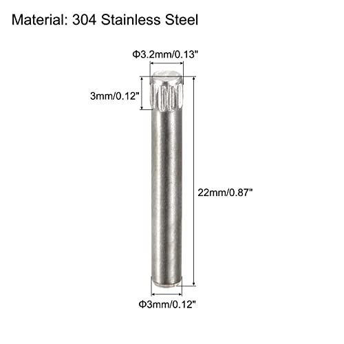 uxcell 3x22mm 304 Stainless Steel Dowel Pins, 50Pcs Knurled Head Flat Chamfered End Dowel Pin, Wood Bunk Bed Shelf Pegs Support Shelves Fasten Elements - size: 3x22mm