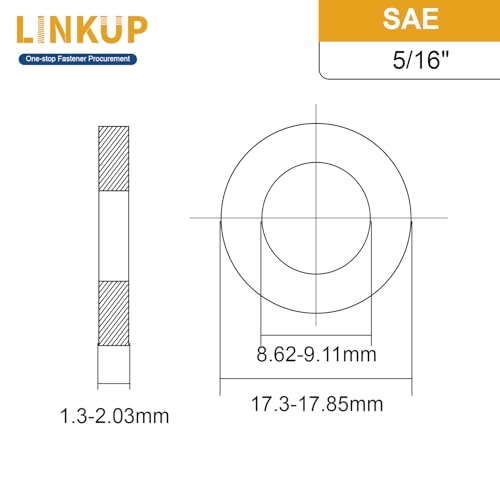 Linkup 210 Pcs 5/16” SAE Flat washers for Screws for Bolts (18-8) 304 Stainless Steel washers Assortment kit,Standard ANSI/ASME B18.22.1 Metal Washers Set - size: 5/16"