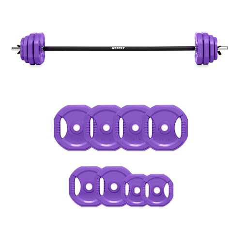 RitFit Adjustable Barbell Weight Set with Padded Bar for Home Gym - style: 60LB purple