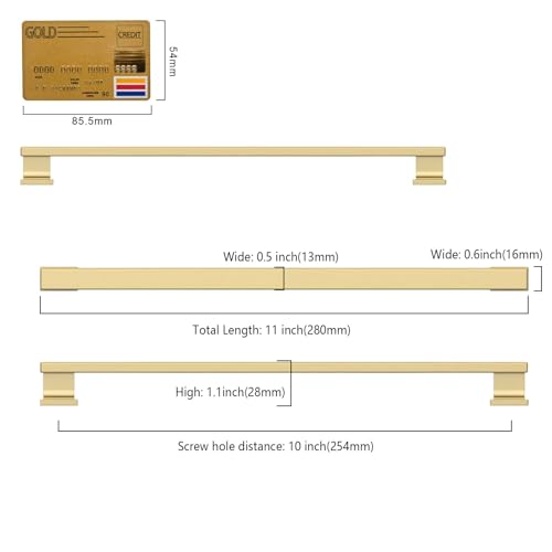 Amerdeco 10 Pack Brushed Gold Cabinet Pulls 10" - color: Brushed Gold, size: 10" hole center