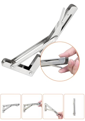 Folding Shelf Brackets, Max Load 330 lb, Heavy Duty Stainless Steel Collapsible Wall Mounted Shelf Brackets for Table, Space Saving DIY Bracket, Pack of 2 (Silver, 14 Inch 2pack) - size: 14 Inch 2pack