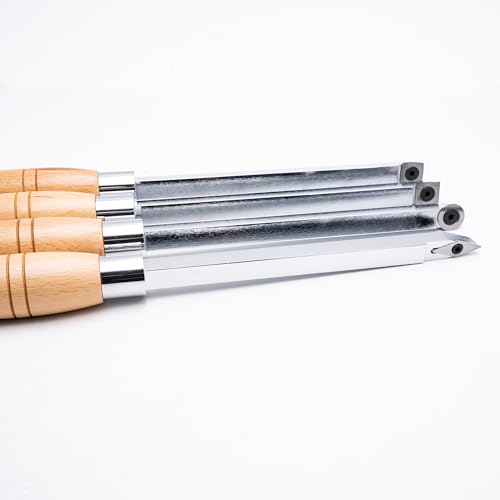 17 inch Wood Lathe Turning Tools Set 4 pcs, 17" Finisher Carbide Tipped Lathe Chisel Tool Bar, with Wooden Handles and Square Round Diamond Carbide Inserts