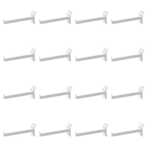 16 Pack Heavy Duty Tube Slatwall Shelf Brackets, Metal Tubular Slat Wall Brackets with Lip, Slatwall Accessories for Garage, Retail, and Home Storage - size: 8 Inch, style: White