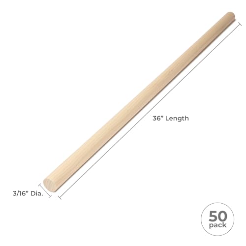 Round Wooden Dowel Rod 3/16" x 36", Pack of 50 - size: 3/16" x 36" (50pk)