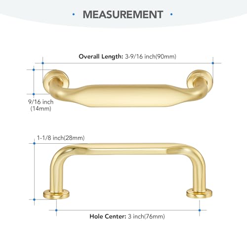 HOME EDIT Brushed Gold Solid Cabinet Handles & Pulls 3 Inch 10 Pack - color: Brushed Gold, size: 3 inches Hole Center