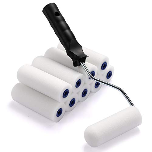 Foam Paint Roller, Roller Frame with 4-Inch Mini Paint Roller Cover Refills with Foam-Covered Ends, High-Density Foam Paint Tray Set for Room Home Repair Mini Paint Kits(12 Piece) - size: 4 Inch